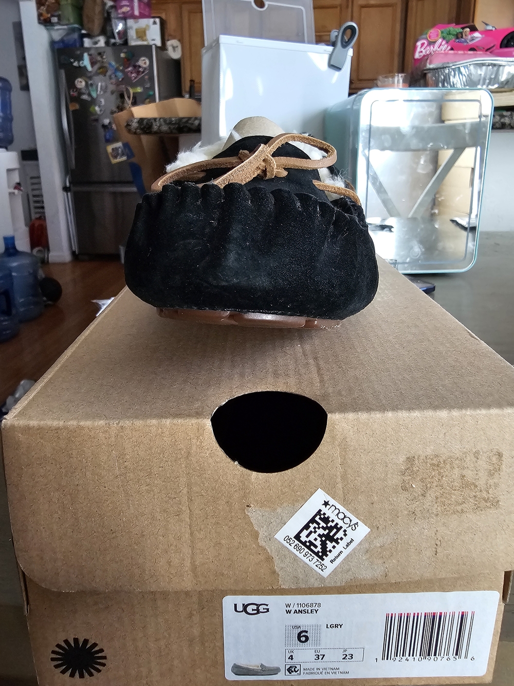 #15 UGG Women Ansley Moccasin Slipper in Black with Chestnut Laces